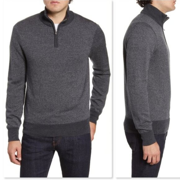 BONOBOS FINE MERINO WOOL 1/4 ZIP SWEATER LARGE SLIM FIT - Picture 1 of 10